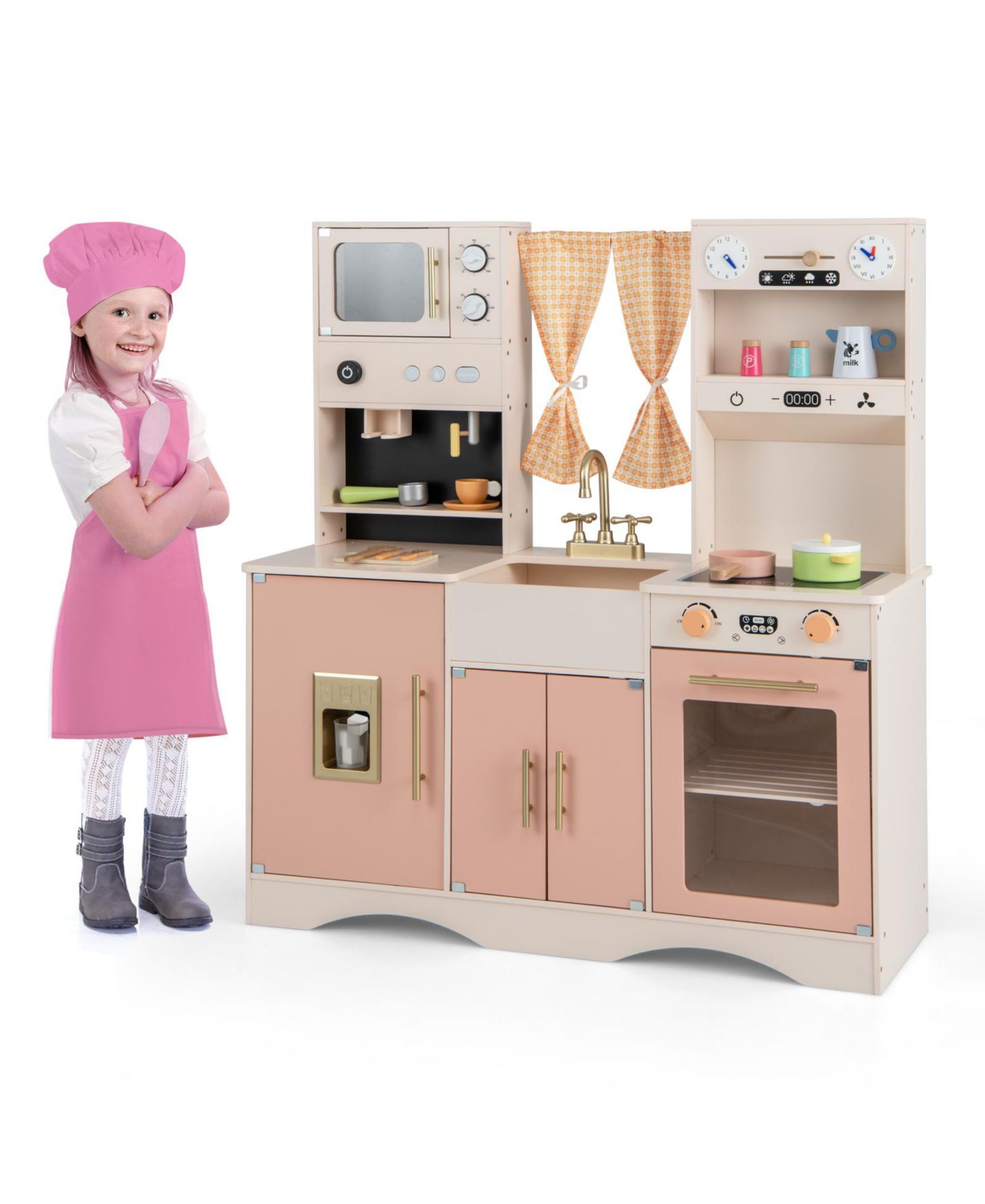 Детская игрушка HONGGE Cooking Microwave and Beverage Station Play Kitchen, Ages 3+, цвет: Розовый — фото 1