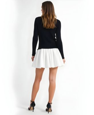 Women's Ribbed Long-Sleeve Fit-and-Flare Mini Dress