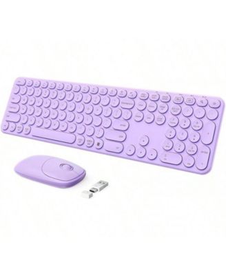 Wireless Keyboard And Mouse, USB & Type C 2-In-1 Receiver, SK73-3 Full Size Wireless Keyboard Mouse Combo,Compatible with Laptop, Desktop, PC-Purple