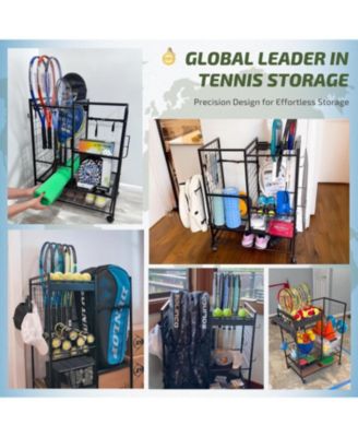 27.2" x 15.6" x 36" Tennis Rack Organizer: All-in-One Storage for Bags, Balls, Rackets & Gear