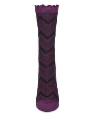Women's Zig Zag Ruffle Top Cotton Blend Crew Sock