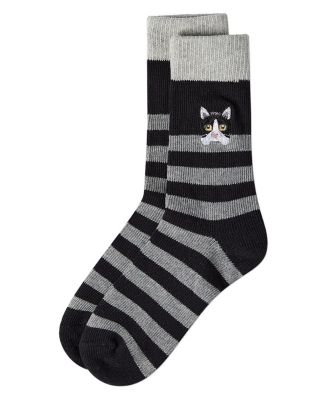 Women's "Just Hanging" Striped Embroidered Cotton Rich Novelty Crew Socks