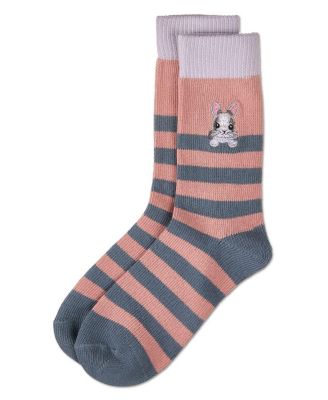Women's "Just Hanging" Striped Embroidered Cotton Rich Novelty Crew Socks