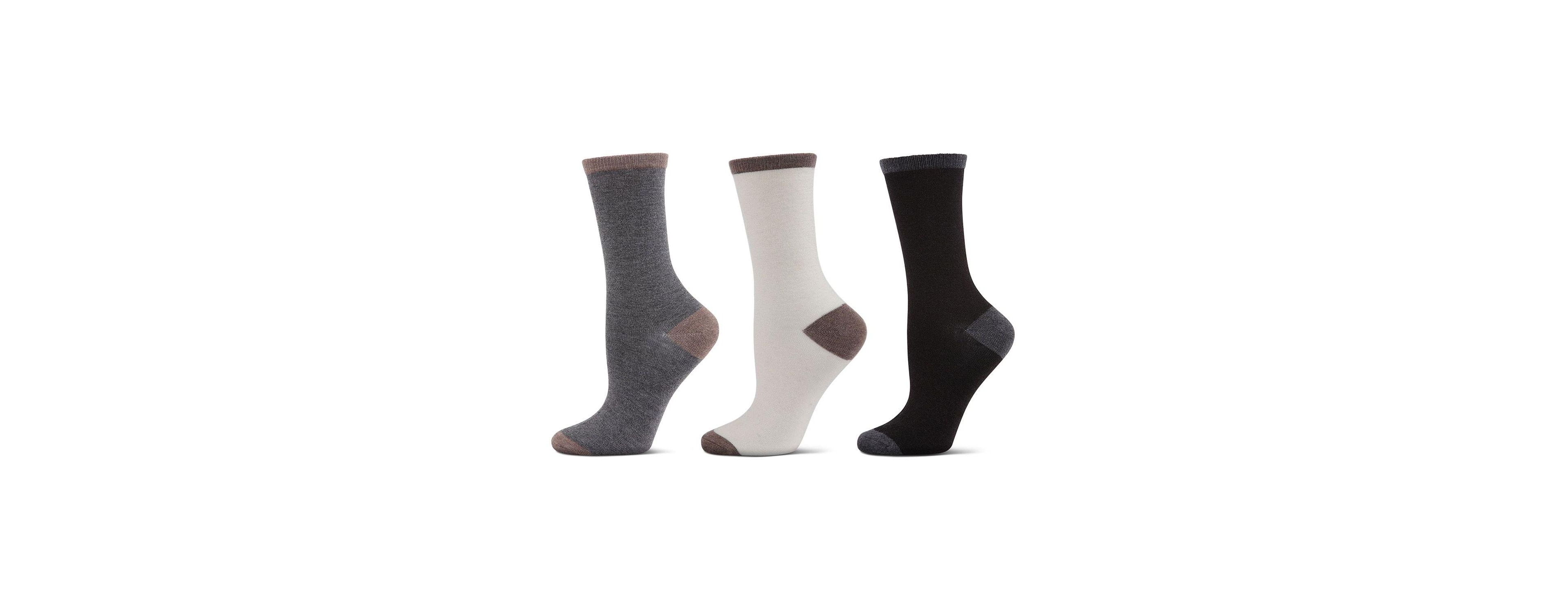 MeMoi Women's 3 Pair Pack Soft Tipped Flat Knit Cashmere Crew Socks