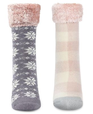 Women's 2 Pair Pack Plush Non-Skid Cabin Crew Socks