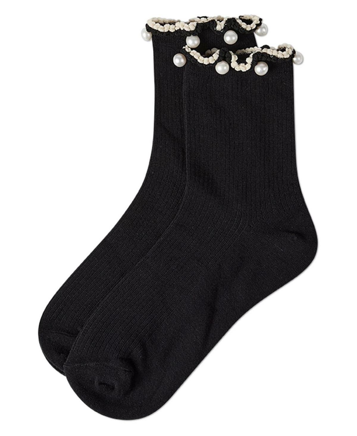 MeMoi Women's Cotton Rich Faux Pearl Trimmed Lettuce Edge Ankle Sock