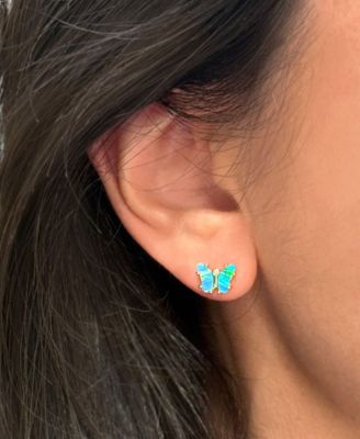 Butterfly Earrings with Lab-Grown Opal in 14k Gold Plated Sterling Silver