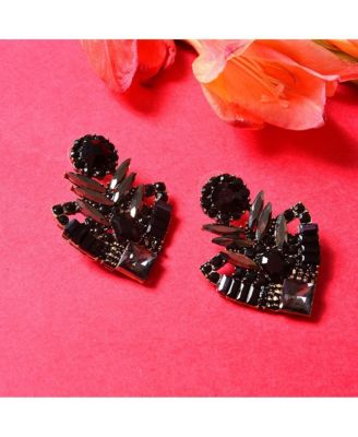 Women's Black  Triangle Cluster Drop Earrings