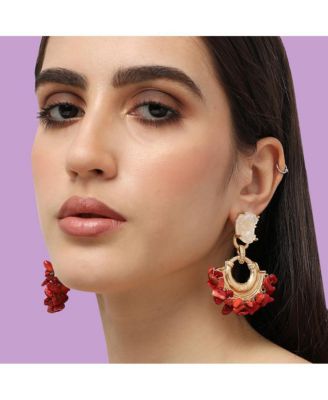 Women's Red  Cluster Stone Drop Earrings