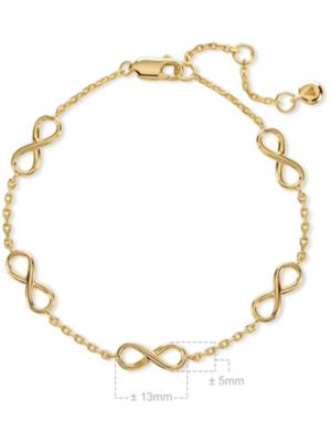 Infinity Chain Bracelet in Gold Plated Sterling Silver, Adj 6.5/7.0/7.5 inch