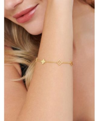 Clover Chain Bracelet in Gold Plated Sterling Silver, Adj 6.5/7.0/7.5 inch