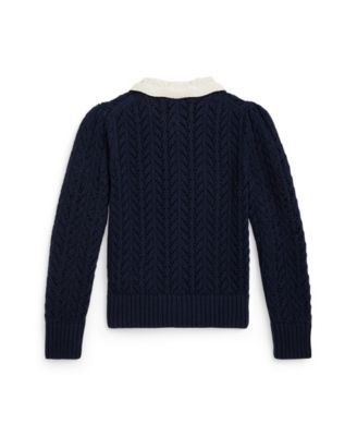 Girls' 2T-6X Pointelle-Knit Peter Pan Collar Cardigan