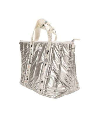 Silver Metallic Puffy Confetti Weekender Tote Bag