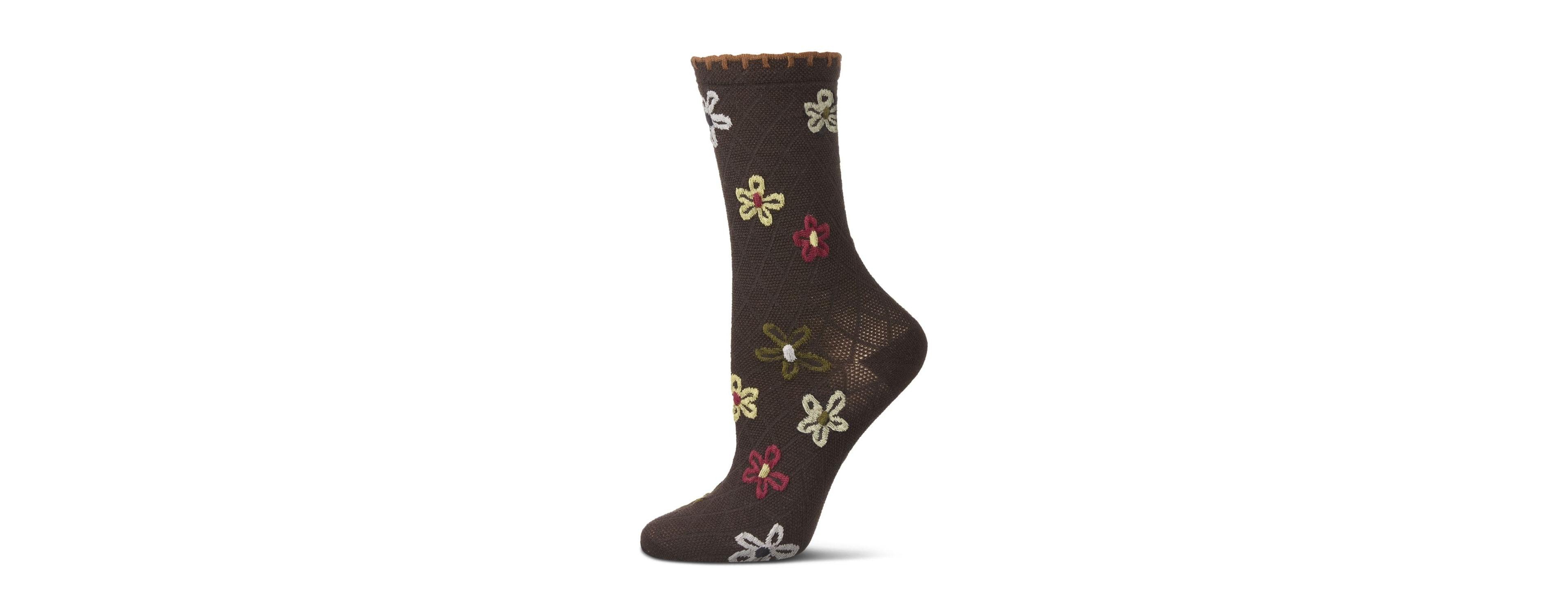 MeMoi Women's Dancing Daisies Crochet Cuff Crew Socks
