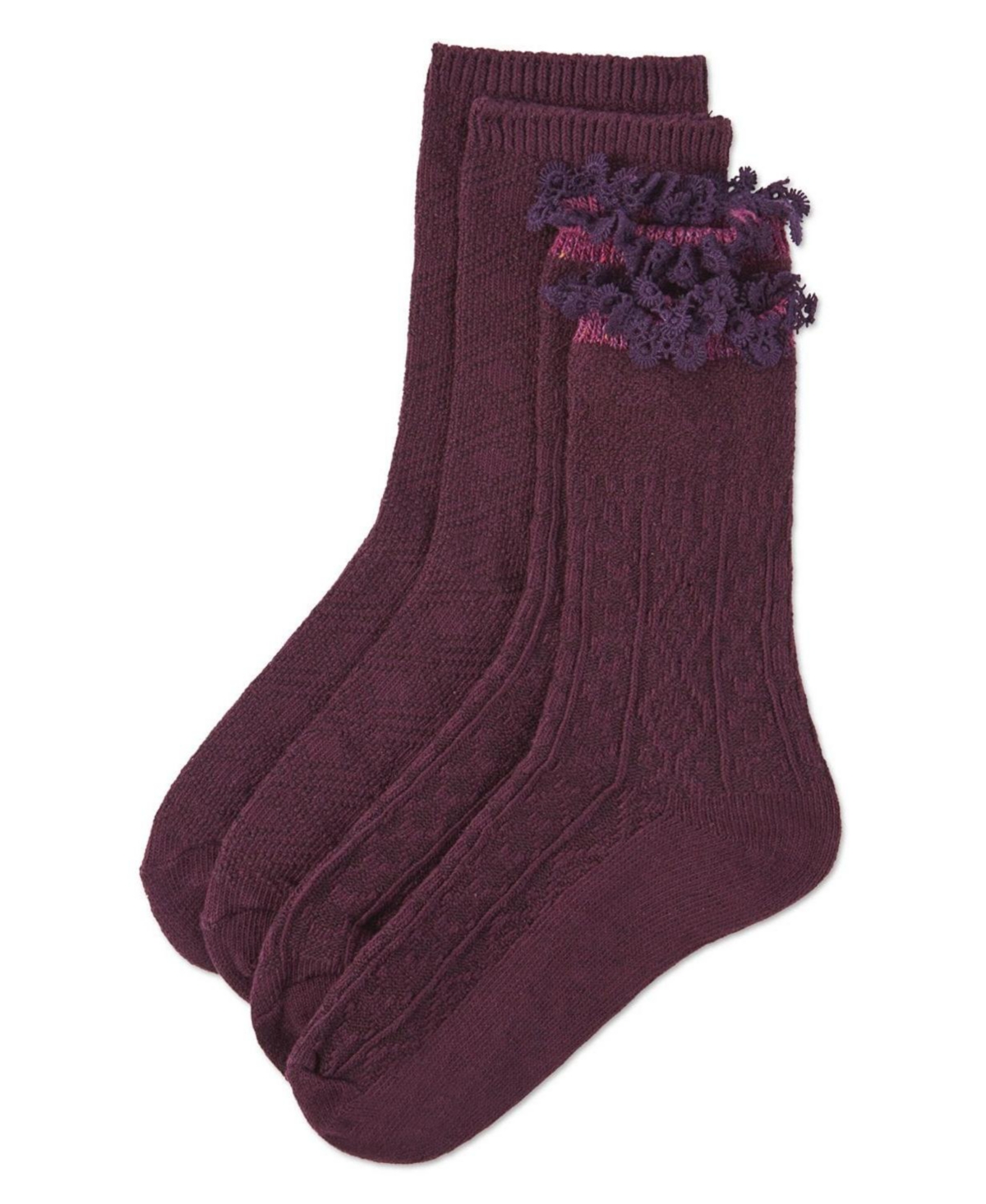 MeMoi Women's 2 Pair Combed Cotton-Rich Crew Socks