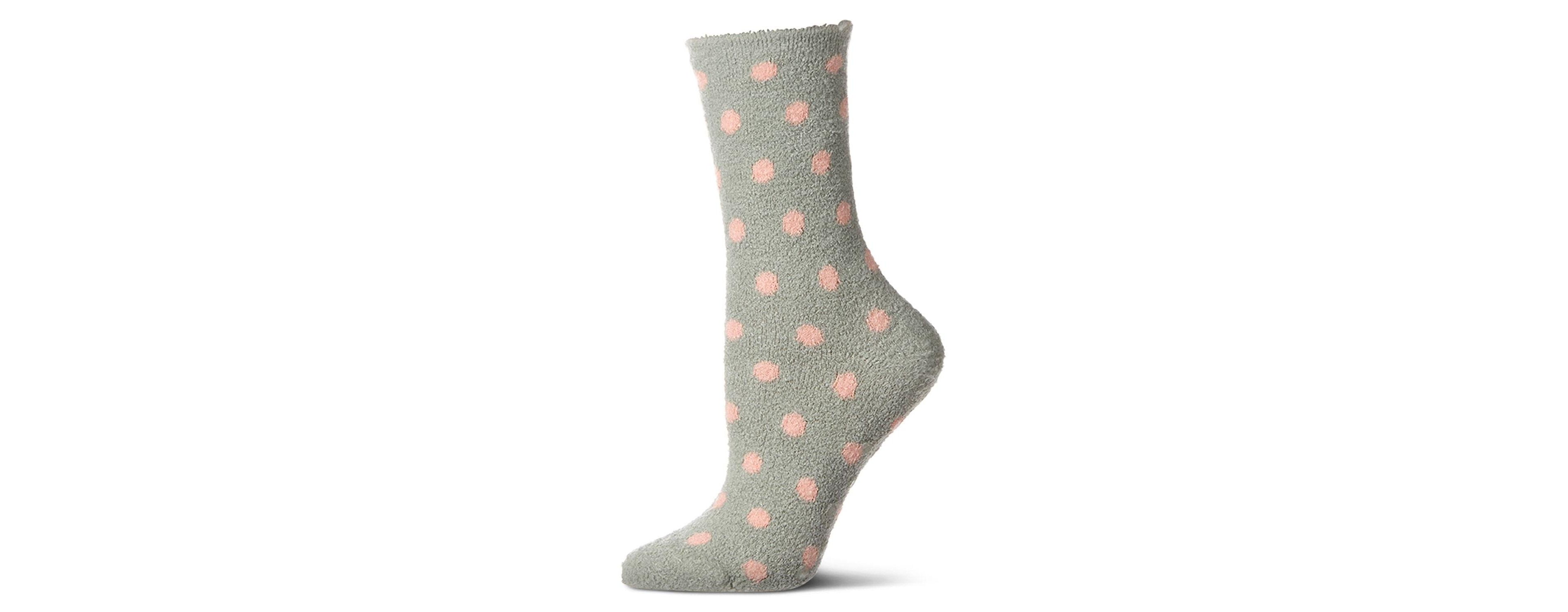 MeMoi Women's Polka Dot Non-Skid Lavender Infused Crew-Length Cozy Spa Sock