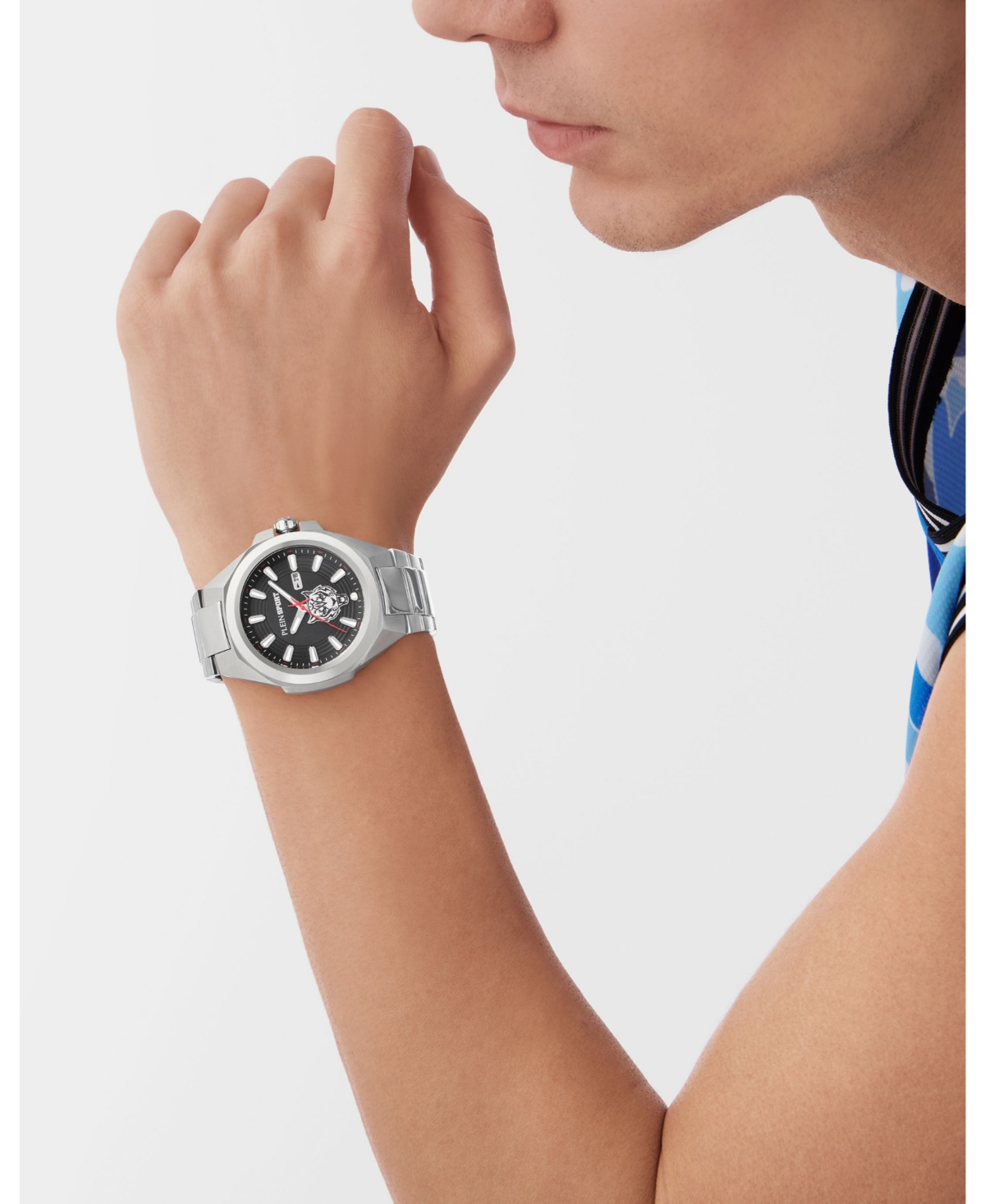 Plein Sport Mens Tigermaster 3 Hand Date Quartz Stainless Steel Bracelet 47mm