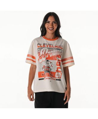 Women's Cream Cleveland Browns Vintage Drop Shoulder Oversized Boyfriend T-Shirt