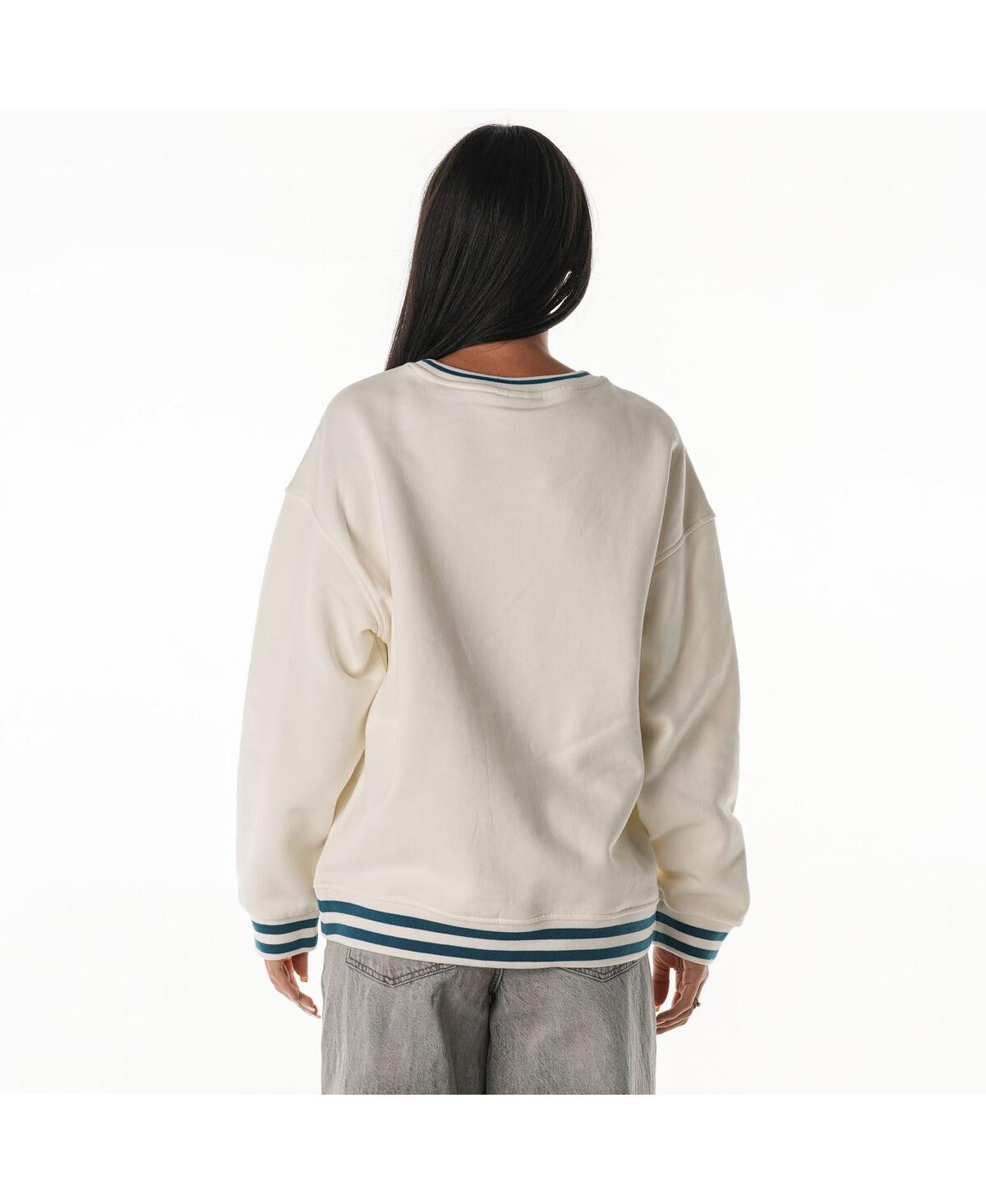 The Wild Collective Women's Cream Philadelphia Eagles Oversized Vintage French Terry Sweatshirt In Neutral