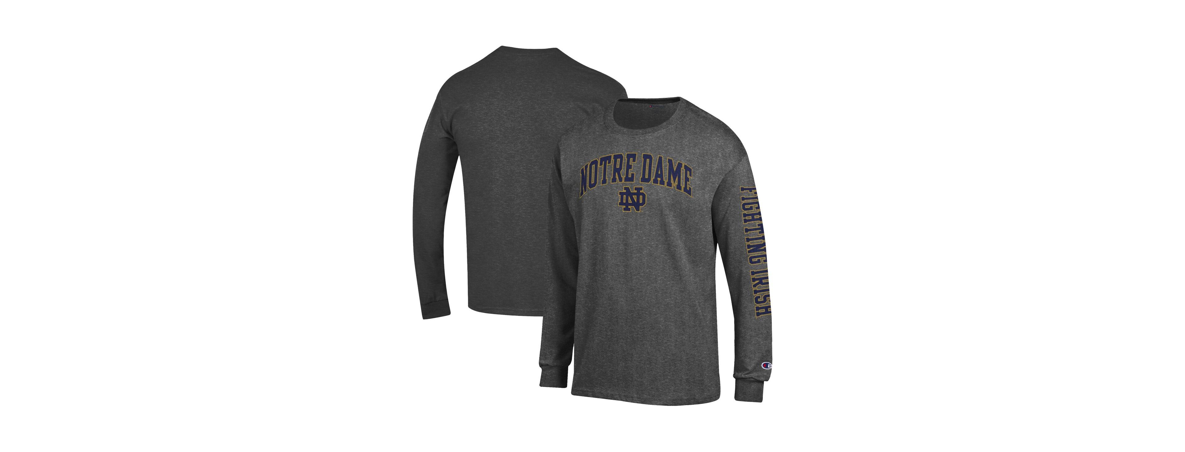 Champion Men's Navy Notre Dame Fighting Irish Arch Over Logo 2-Hit Long Sleeve T-Shirt