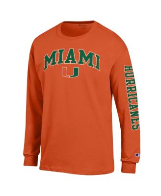 Men's Orange Miami Hurricanes Arch Over Logo 2-Hit Long Sleeve T-Shirt