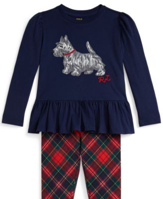 Girls' 2T-6X Dog Print T-Shirt and Plaid Leggings, 2-Piece Set