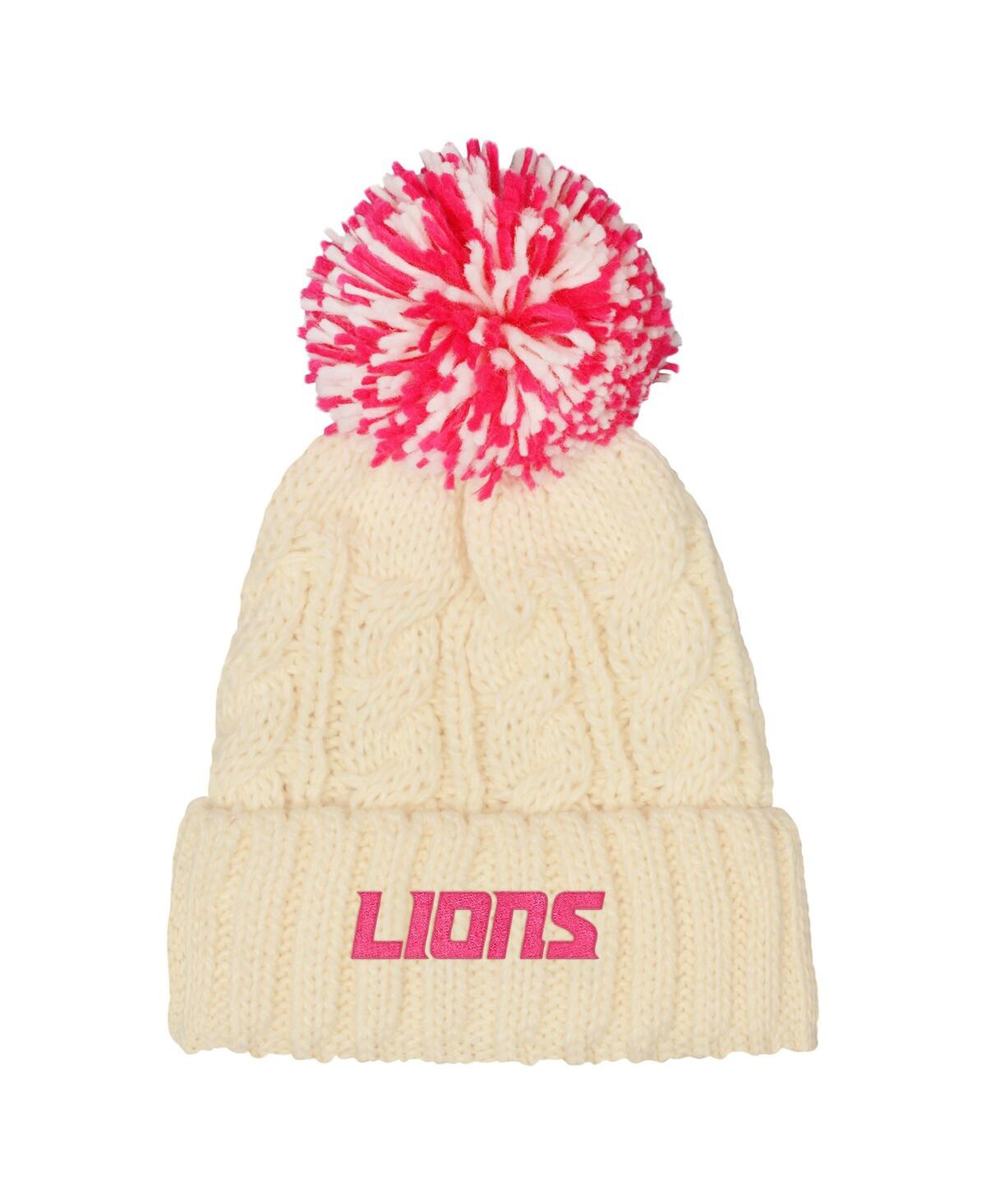 Outerstuff Girls White Detroit Lions Cable Cuffed With Pom Knit Hat In Neutral