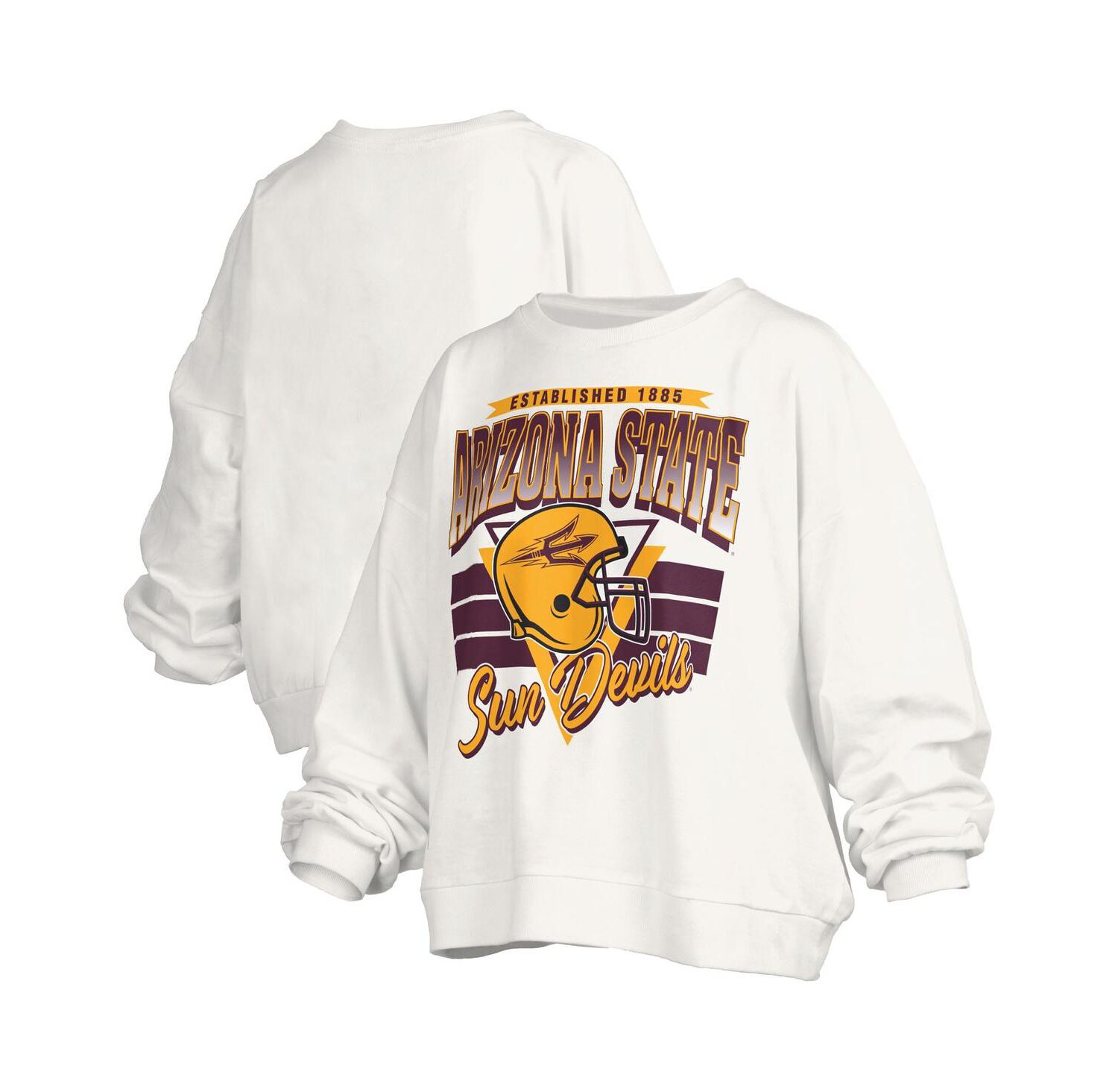 Women's White Arizona State Sun Devils Oversized Janice Retro Waist-Length Pullover Sweatshirt
