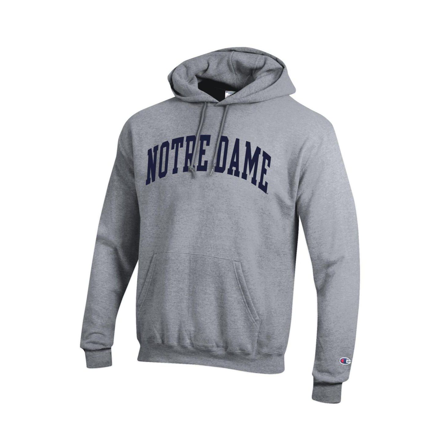 Мужское худи Champion Navy Notre Dame Fighting Irish Basic Arch Fleece Pullover, цвет: Меланжевый серый — фото 3