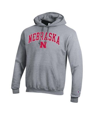 Men's Heather Gray Nebraska Huskers Arched Logo Fleece Pullover Hoodie