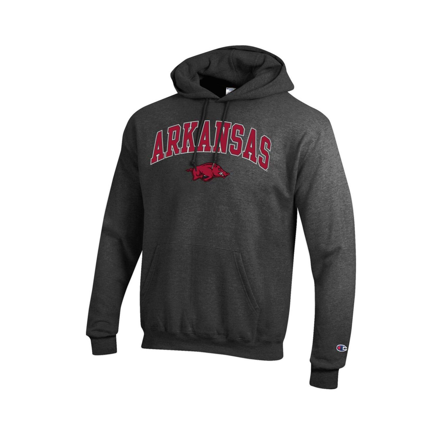 Men's Crimson Arkansas Razorbacks Arched Logo Fleece Pullover Hoodie