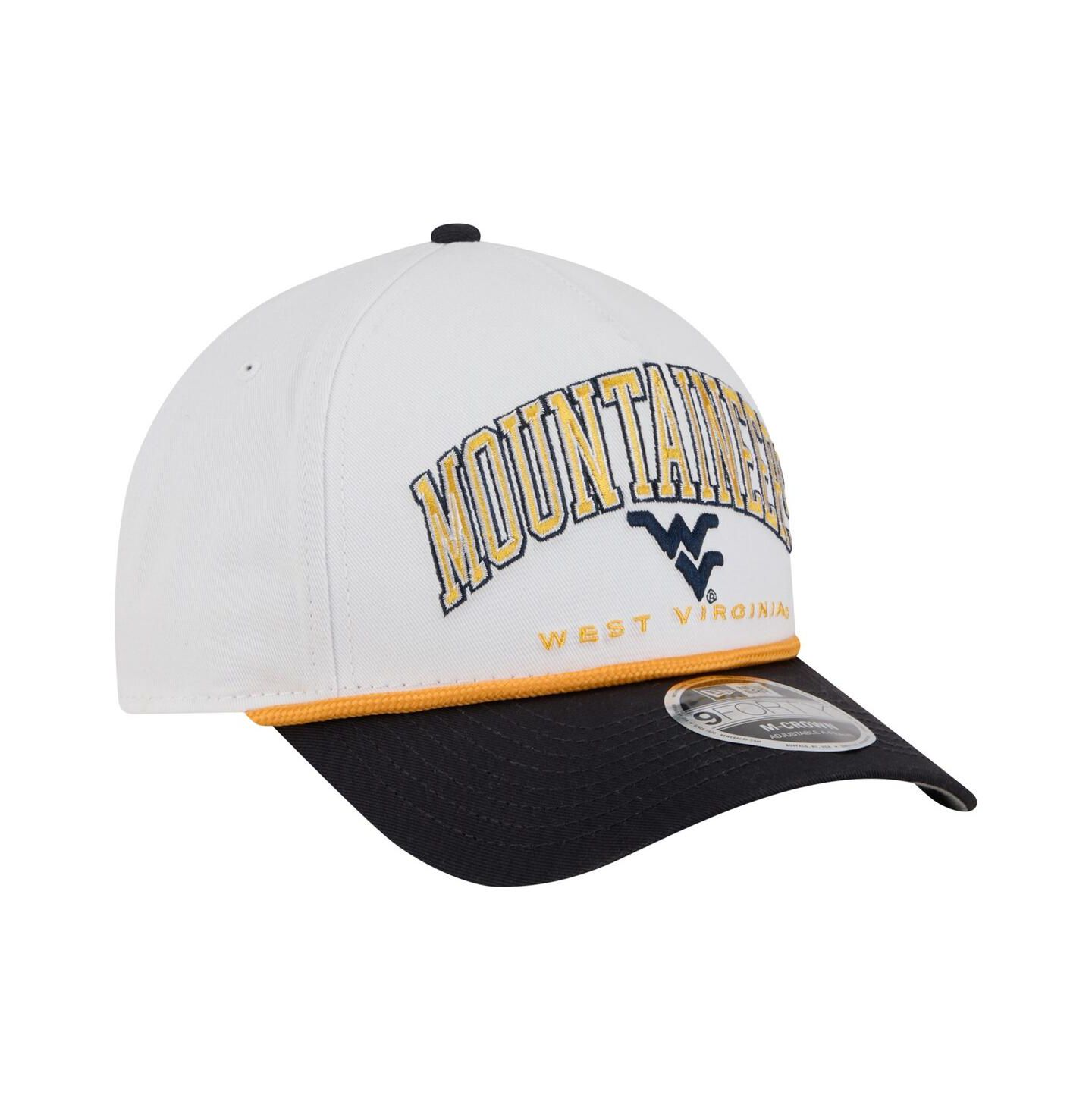 Мужская кепка New Era White/Navy West Virginia Mountaineers Arch Two-Tone Rope 9FORTY A-Frame M-Crown Adjustable Hat — фото 3