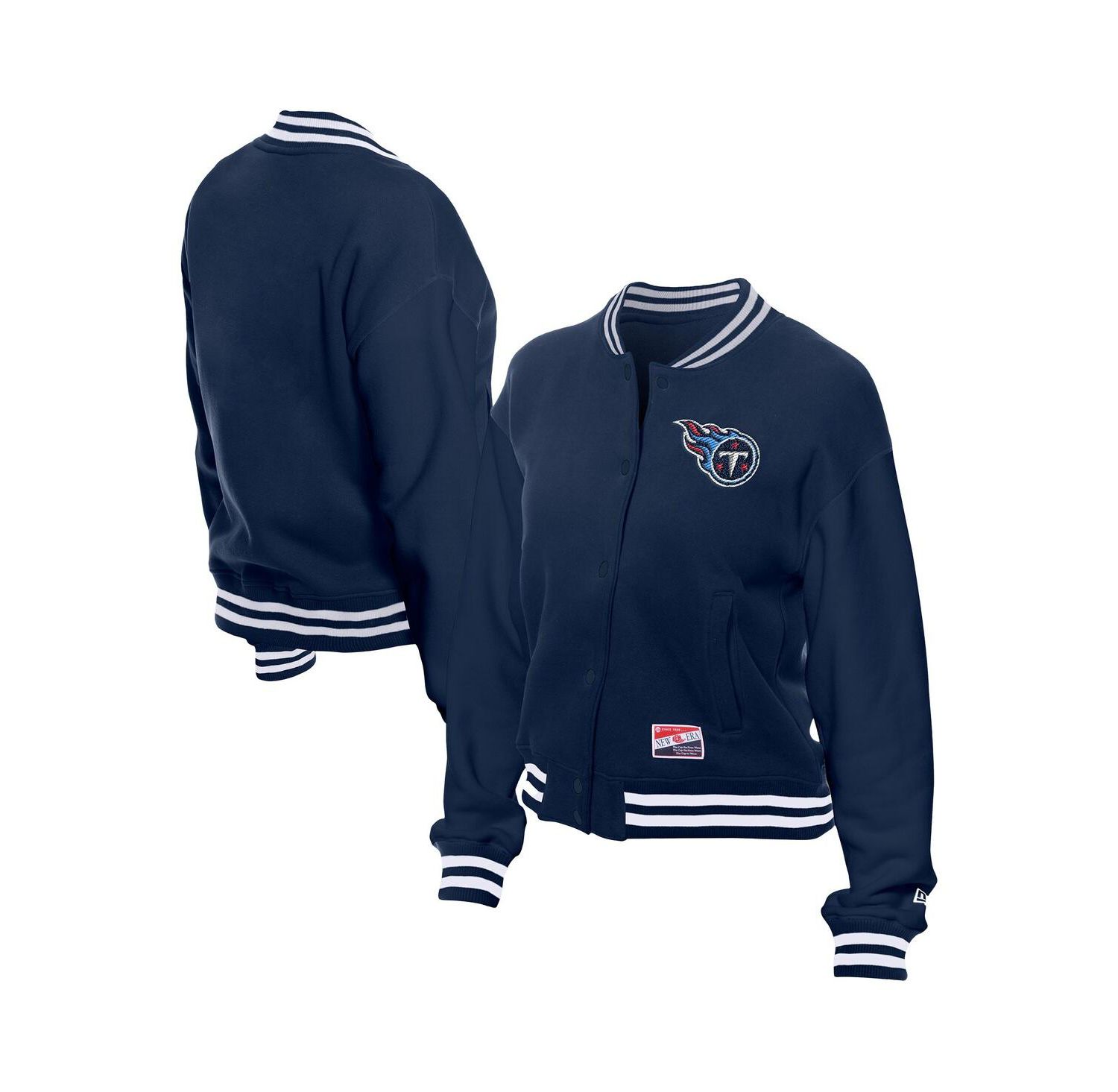 Women's Navy Tennessee Titans Throwback Fleece Full-Snap Jacket