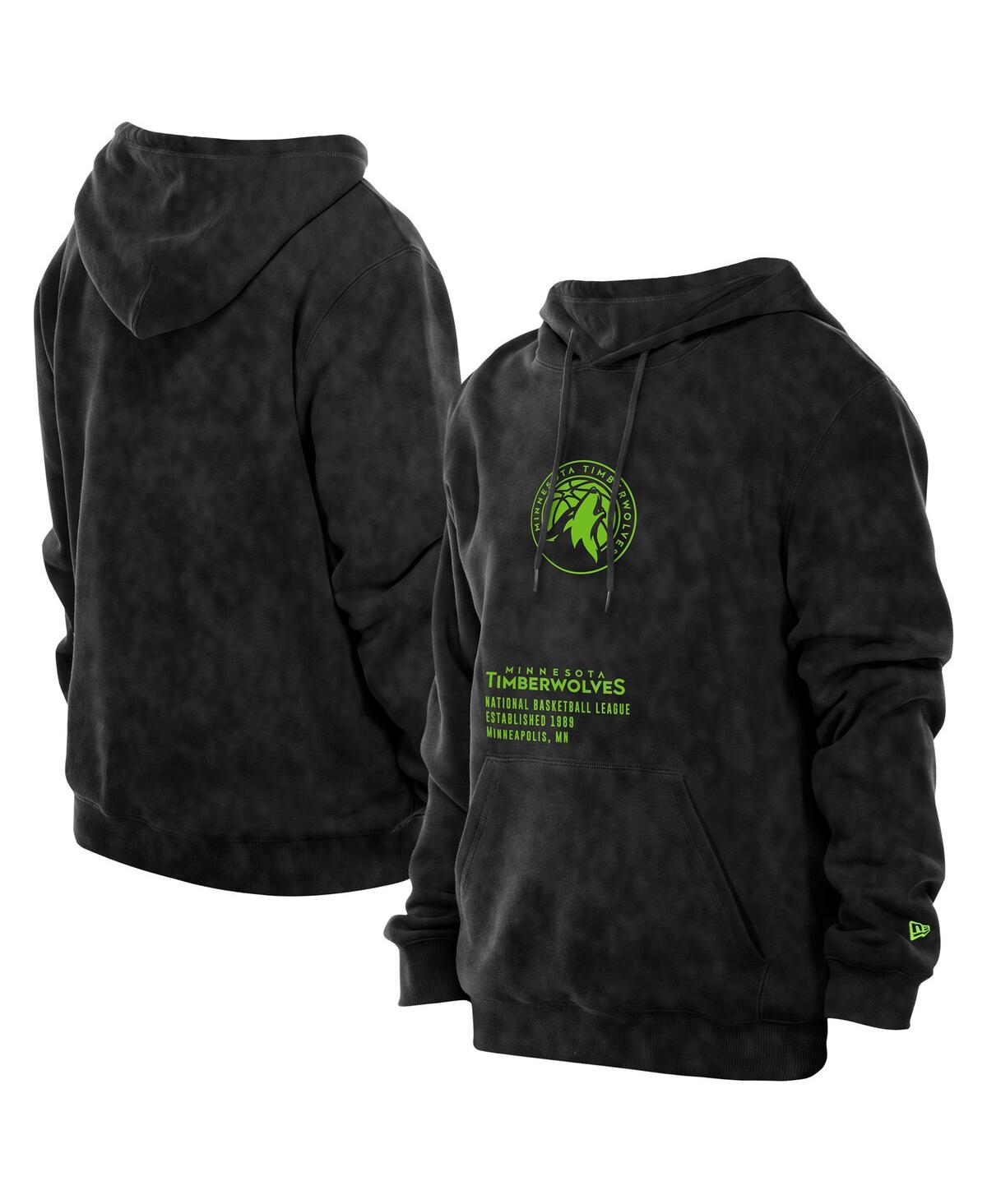 New Era Men's Black Minnesota Timberwolves Sport Night Mineral Wash Pullover Hoodie In Black