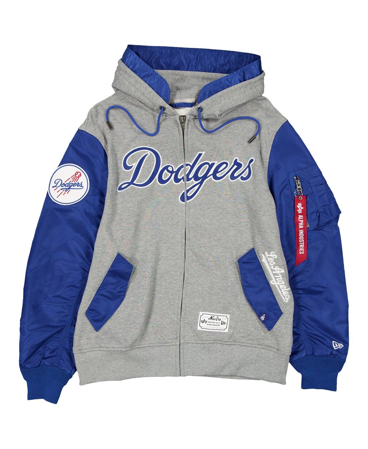 New Era Men's Heather Gray/royal Los Angeles Dodgers Full-zip Hoodie Jacket In Gray