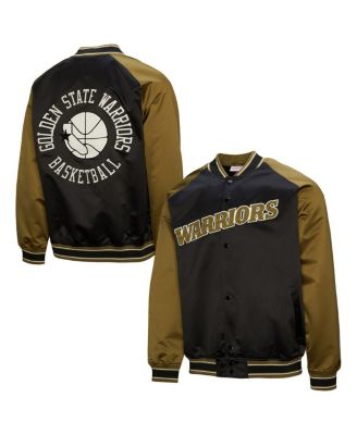 Mitchell & Ness - Men's Olive/Black Golden State Warriors Clutch Satin Raglan Full-Snap Jacket