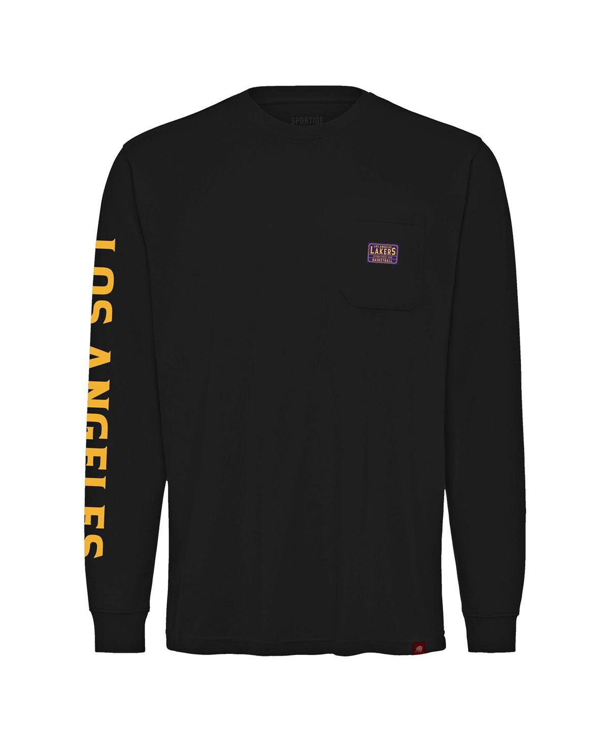 Sportiqe Men's And Women's Black Los Angeles Lakers Wales Heavyweight Pocket Long Sleeve T-shirt In Black