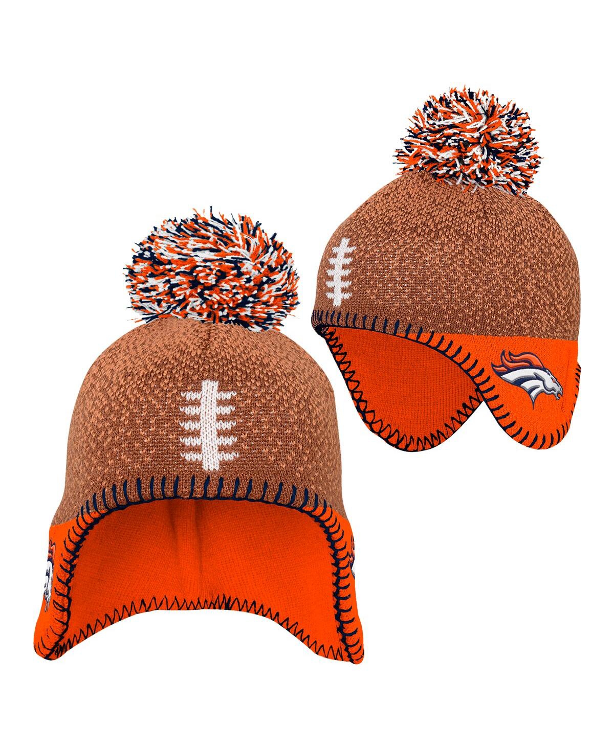 Outerstuff Baby Boys And Girls Brown Denver Broncos Football Head Knit With Pom Hat In Brown