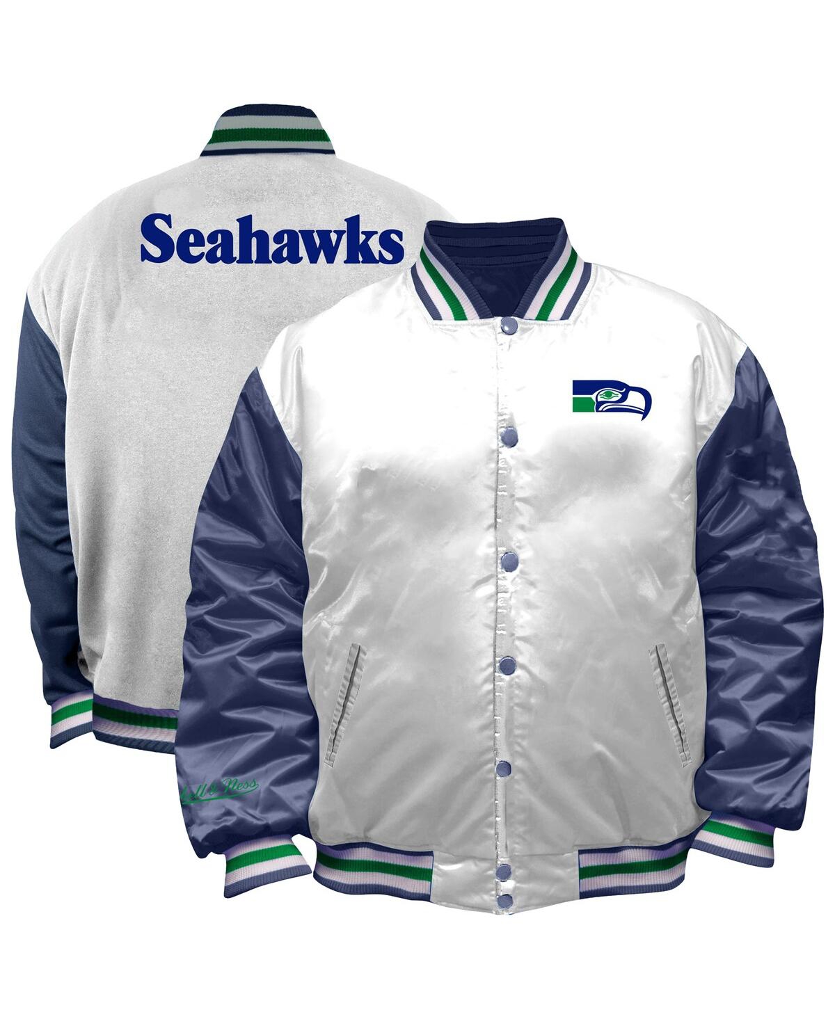 Mitchell & Ness White Seattle Seahawks Throwback Plus Size Full-snap Satin Jacket In White