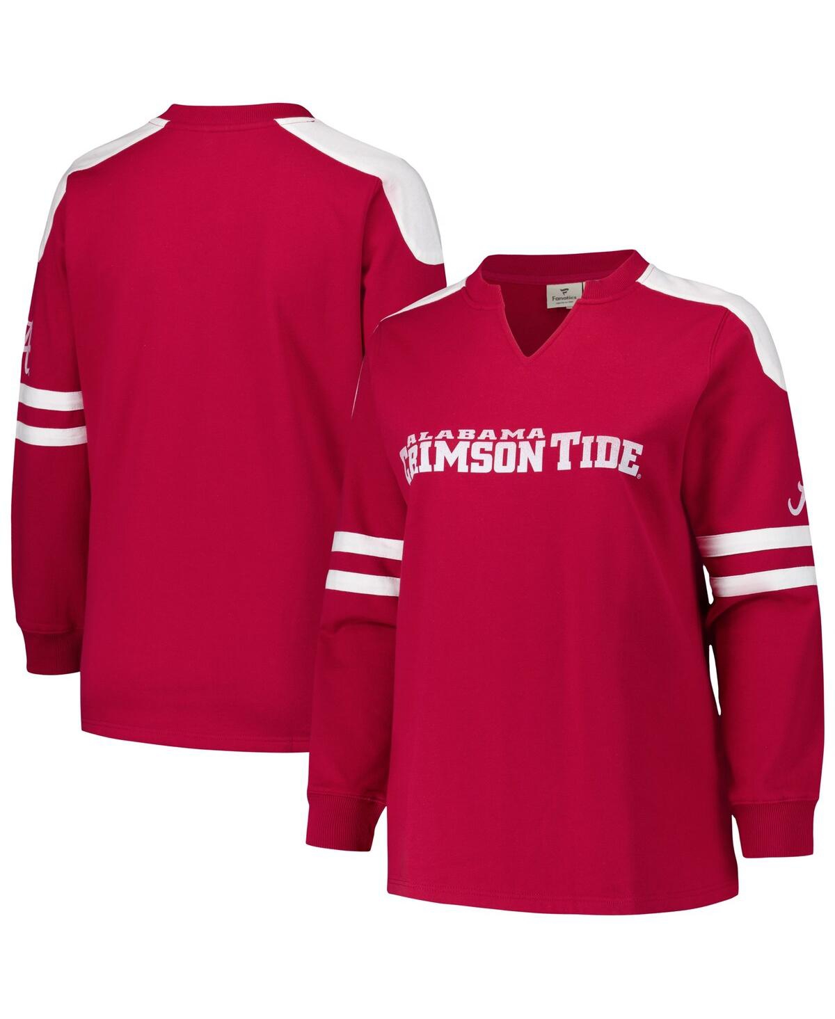 Fanatics Women's Crimson Alabama Crimson Tide Plus Size Contrast Sleeve Fleece Pullover Sweatshirt In Red