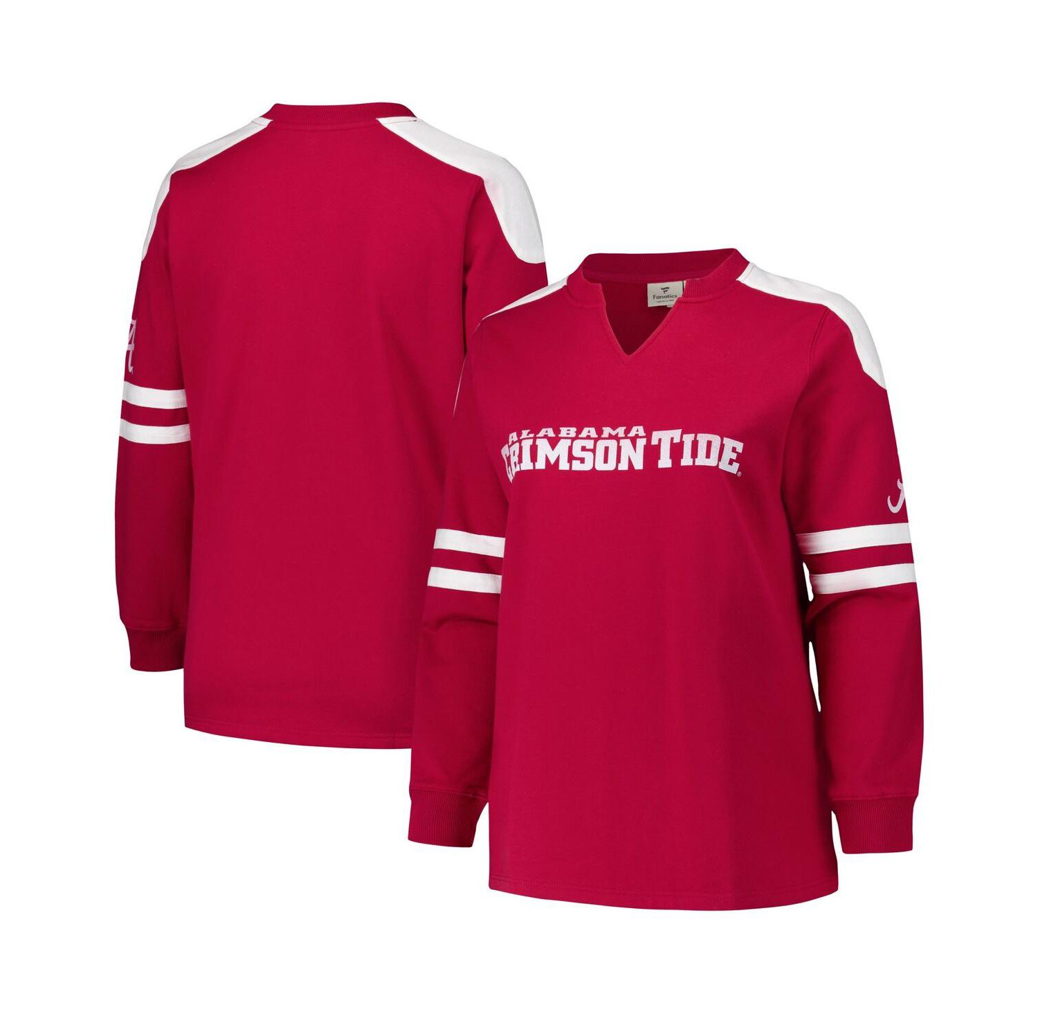 Women's Crimson Alabama Crimson Tide Plus Size Contrast Sleeve Fleece Pullover Sweatshirt