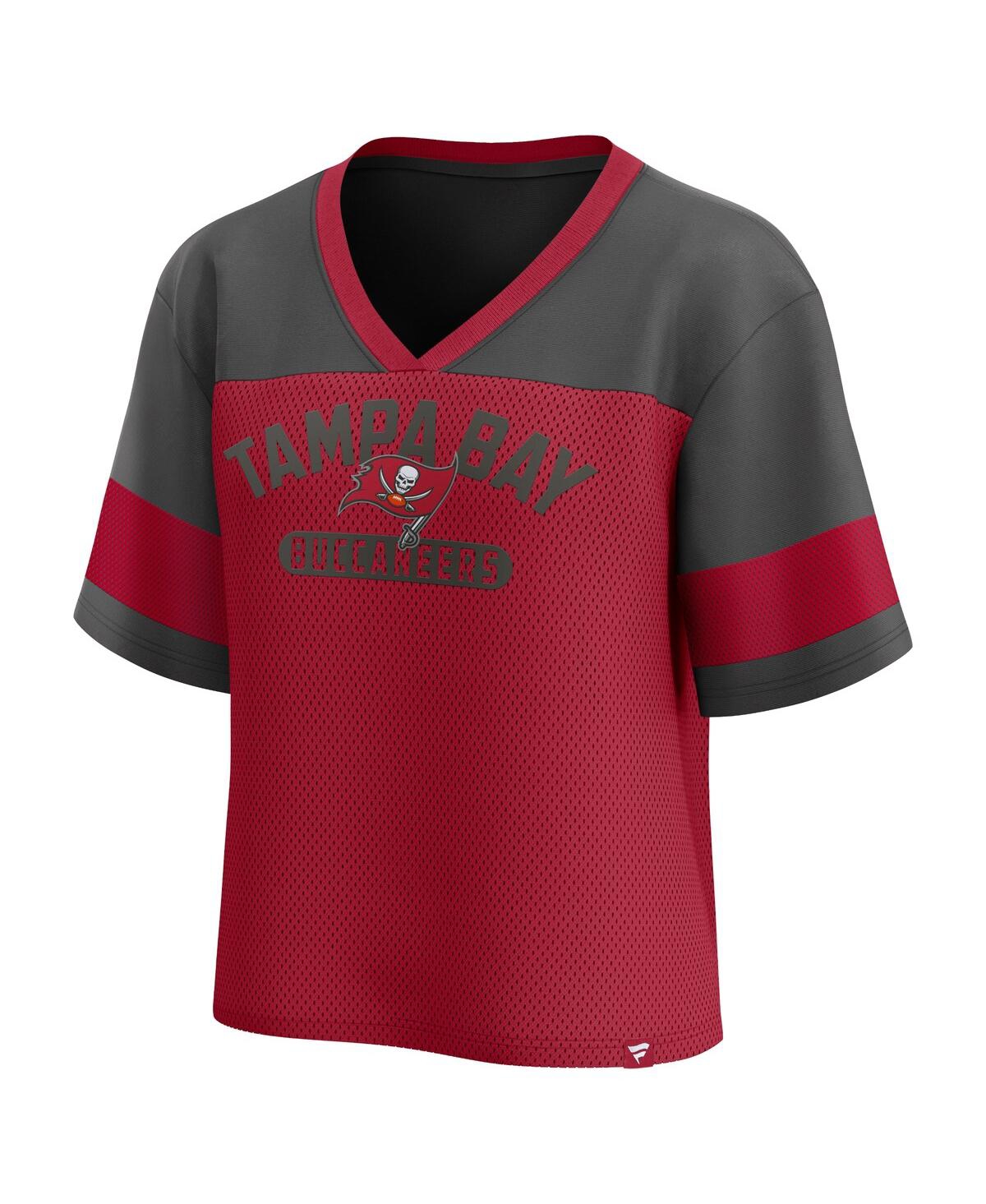 Fanatics Women's Red/pewter Tampa Bay Buccaneers Home School Jersey Poly V-neck Fashion Top In Burgundy