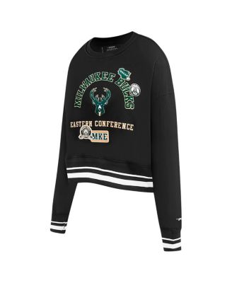 Women's Black Milwaukee Bucks Area Code Cropped Pullover Sweatshirt
