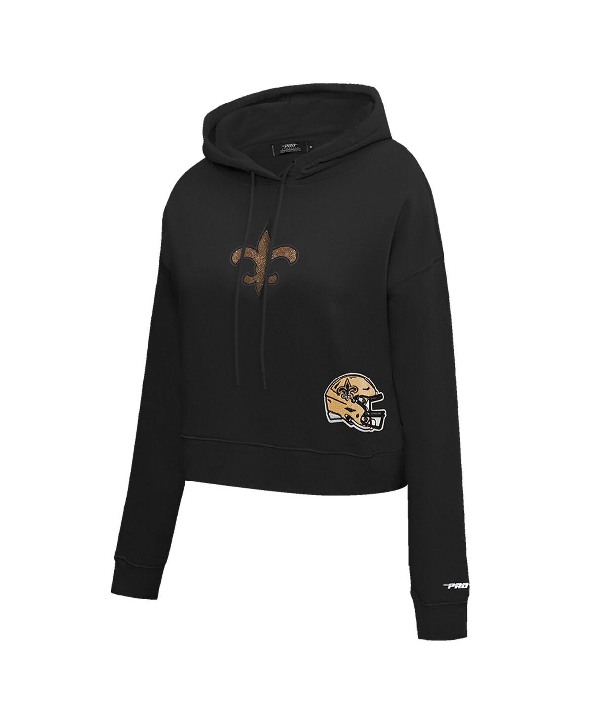 Pro Standard Women's Black New Orleans Saints Jeweled Cropped Pullover Hoodie In Black