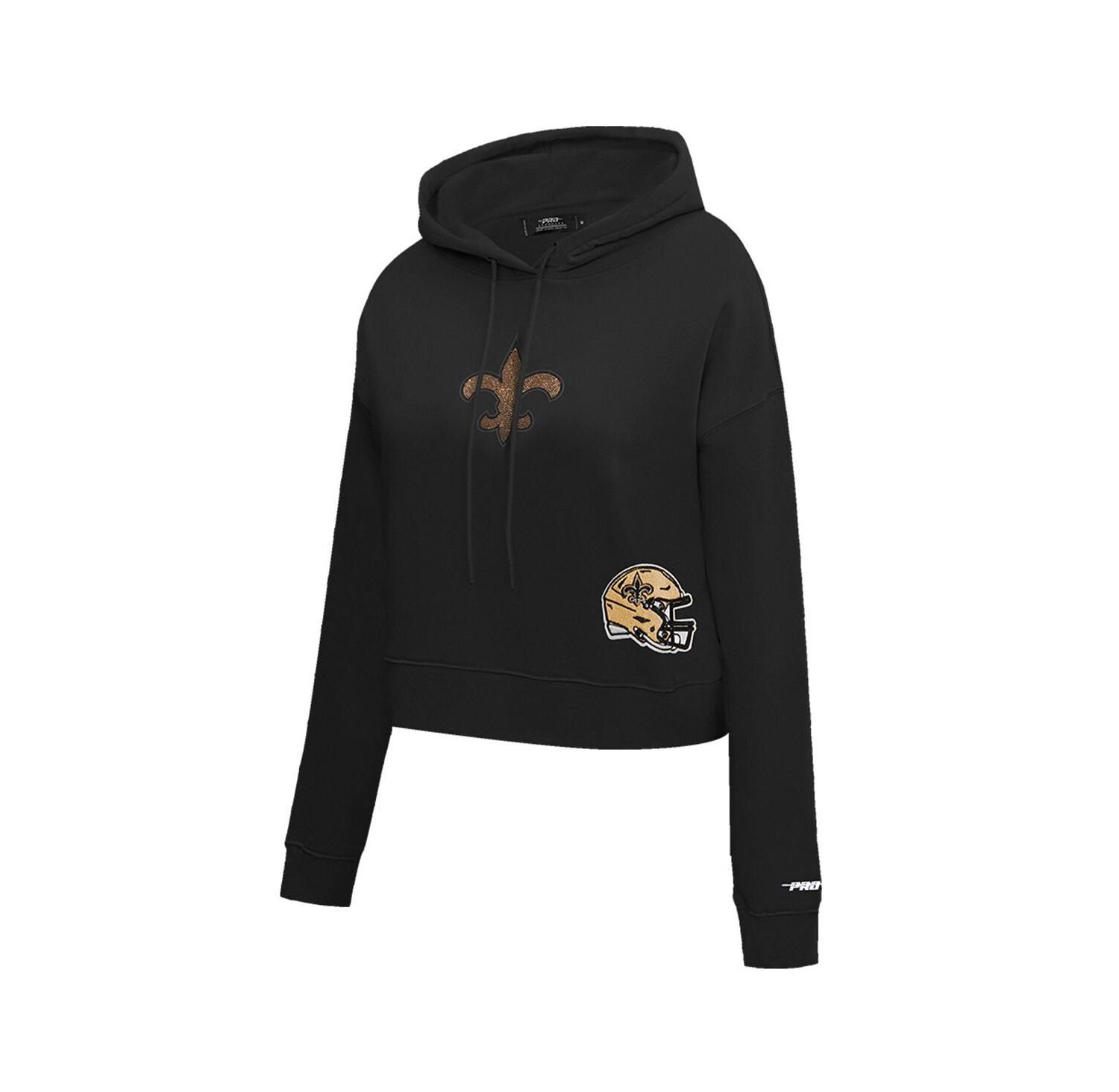 Women's Black New Orleans Saints Jeweled Cropped Pullover Hoodie