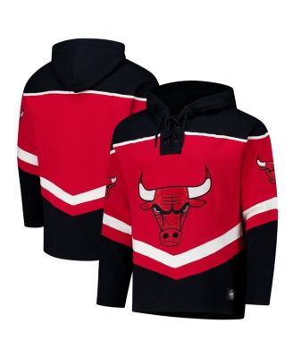 '47 Brand - Men's Red Chicago Bulls Oversized Tri-Satin Layup Lacer Pullover Hoodie