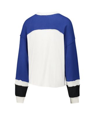 Women's&nbsp;Cream Indianapolis Colts Double Header Curve Raglan Long Sleeve Crop Top