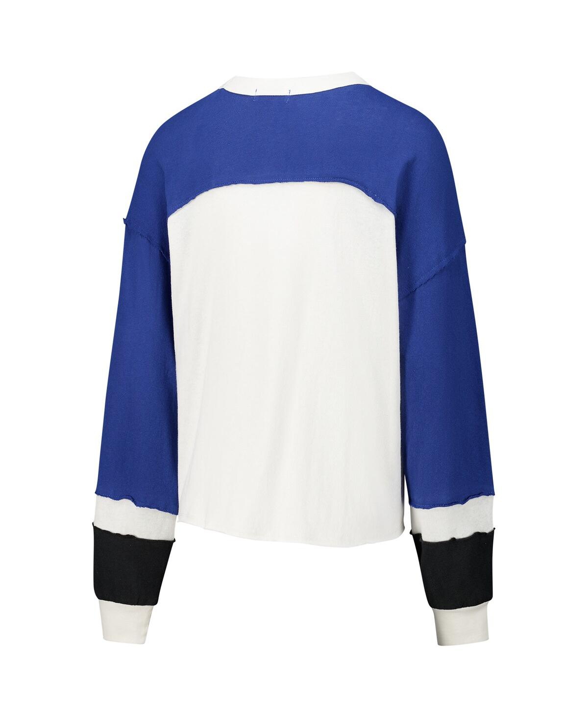 47 Brand Women'sâ Cream Indianapolis Colts Double Header Curve Raglan Long Sleeve Crop Top In Blue
