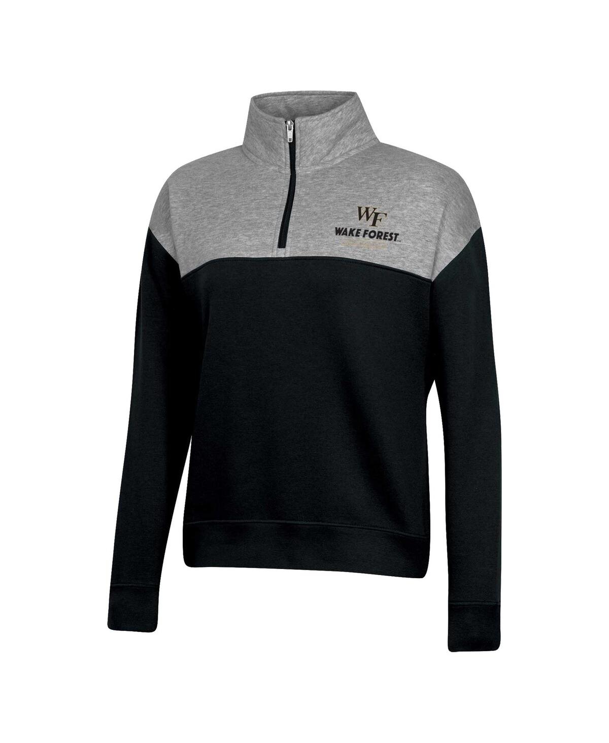 Champion Women's Black Wake Forest Demon Deacons Color-blocked Quarter-zip Sweatshirt In Animal Print