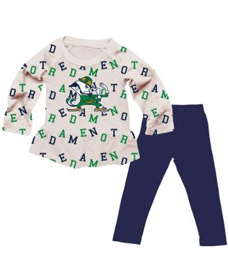Wes & Willy - Girls Toddler 2-Piece Oatmeal Notre Dame Fighting Irish Ruffle Raglan Long Sleeve T-Shirt and Leggings Set